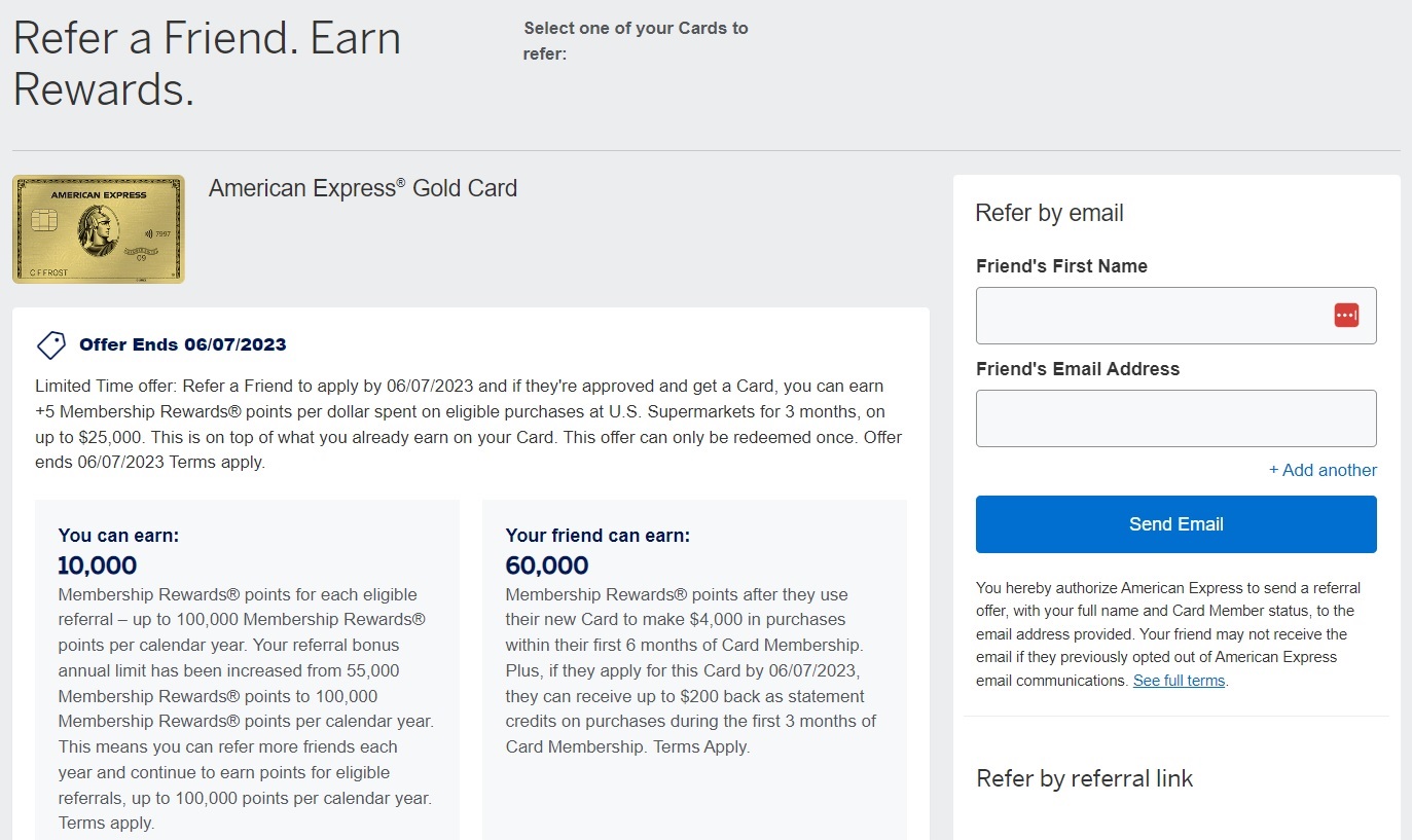 Amex Gold lost card generate new referral link