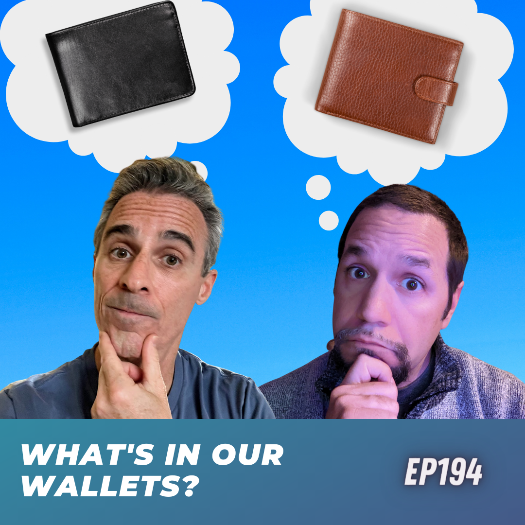 two men with their hands on their chin and a wallet with thought bubbles