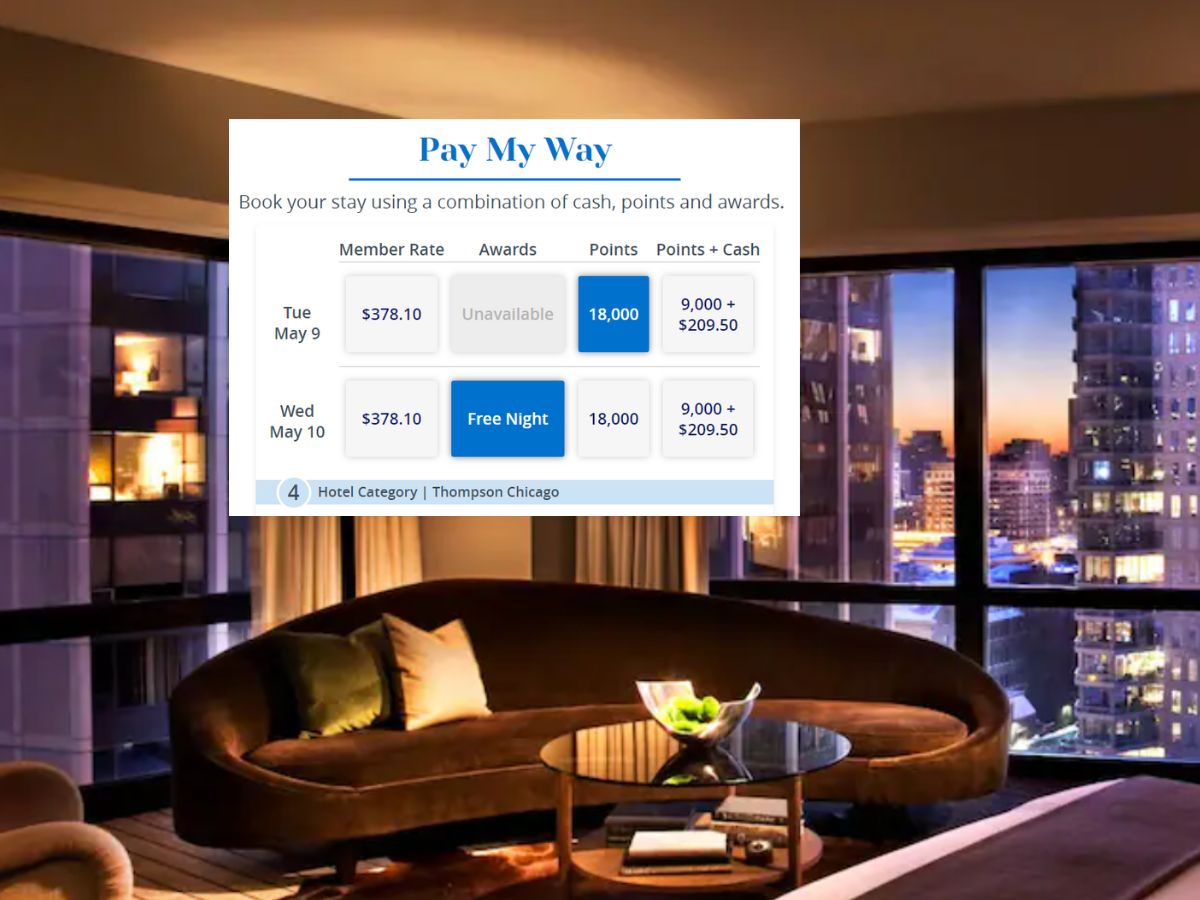 Thompson Chicago hotel with Pay My Way options shown on top.