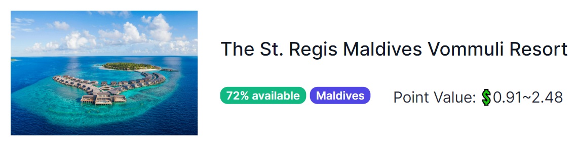 The St. Regis Maldives Vommuli Resort award availability percentage