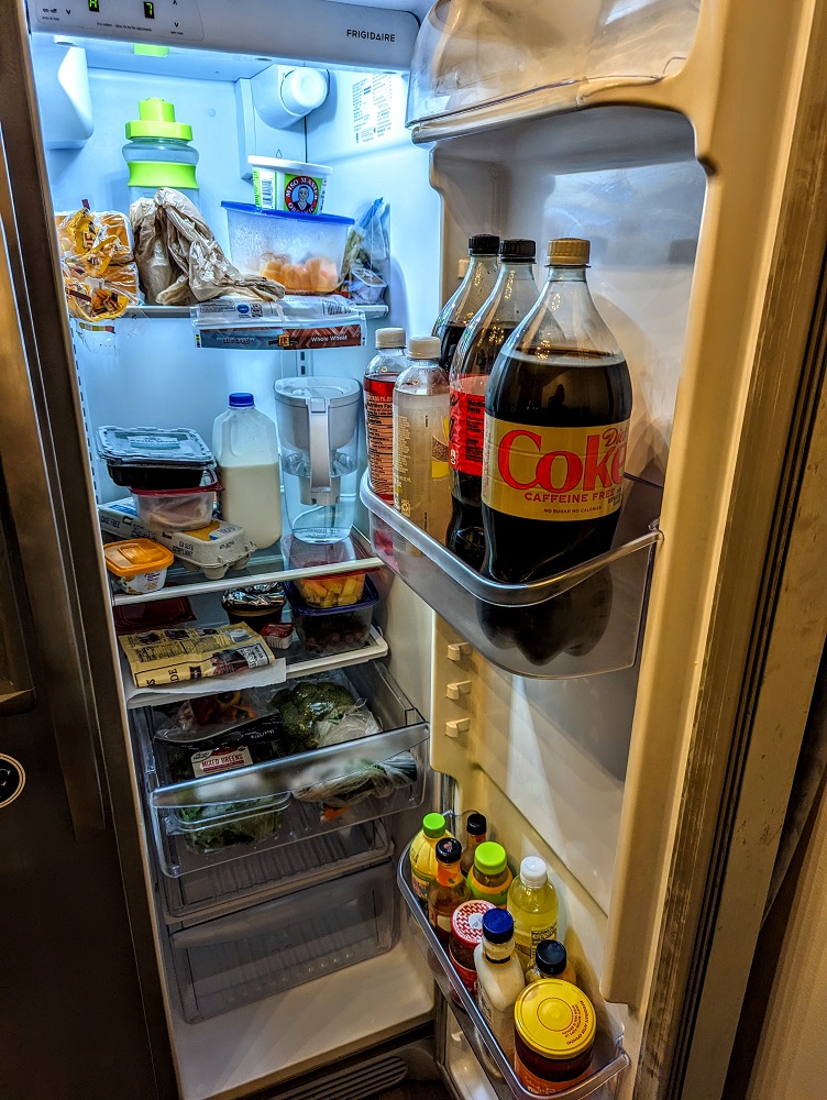 a refrigerator full of food and drinks