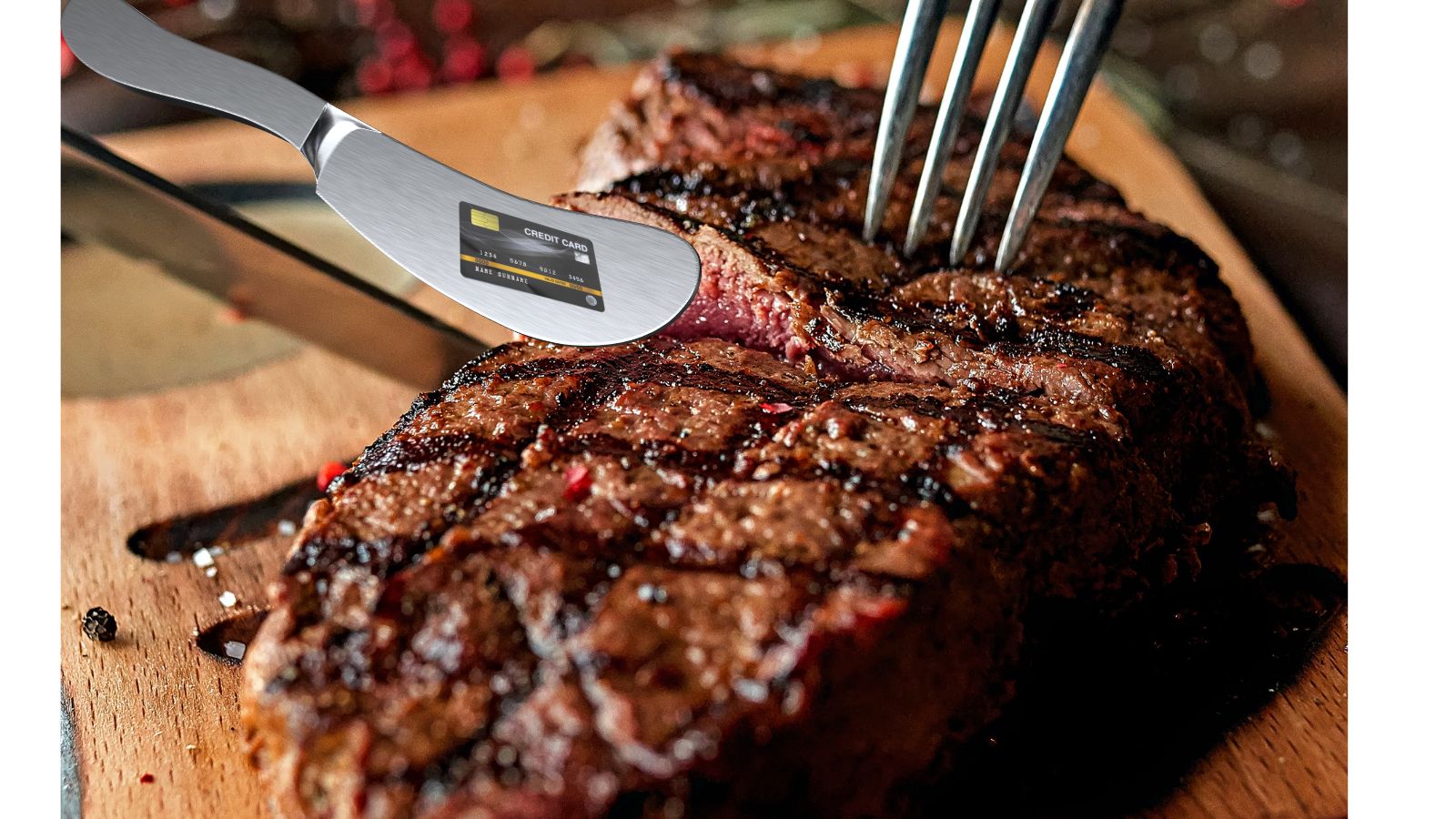a steak being cut with a knife and fork