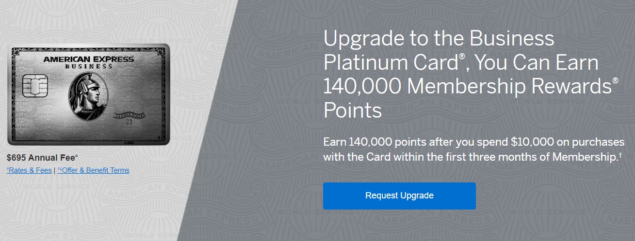 Amex Business Platinum 140,000 bonus points upgrade offer