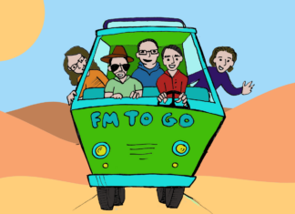 a cartoon of people in a car