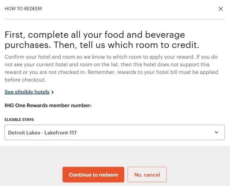 How to redeem IHG food & beverage credits earned from Milestone Rewards