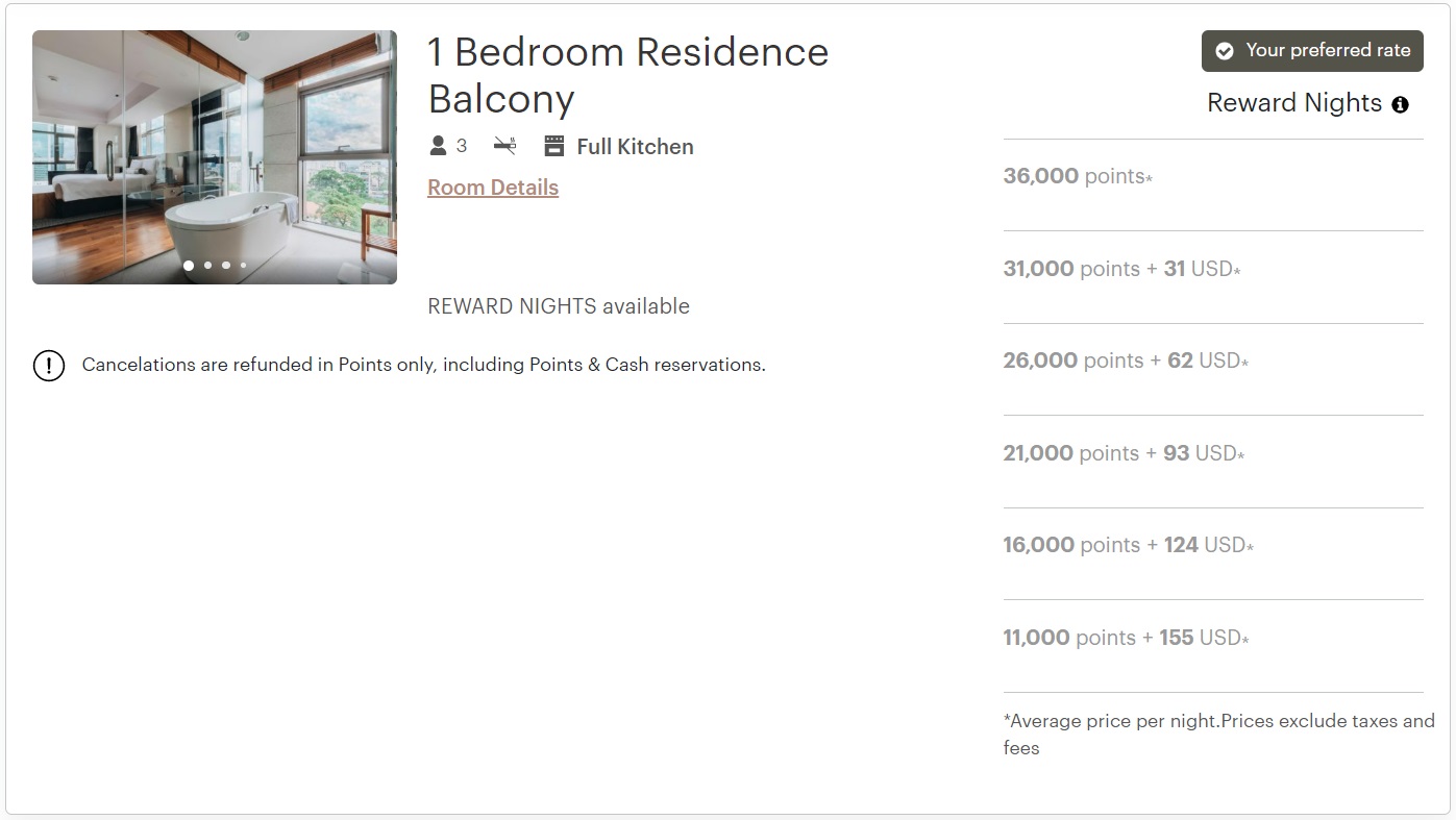 InterContinental Saigon Residences 1 bedroom apartment award pricing