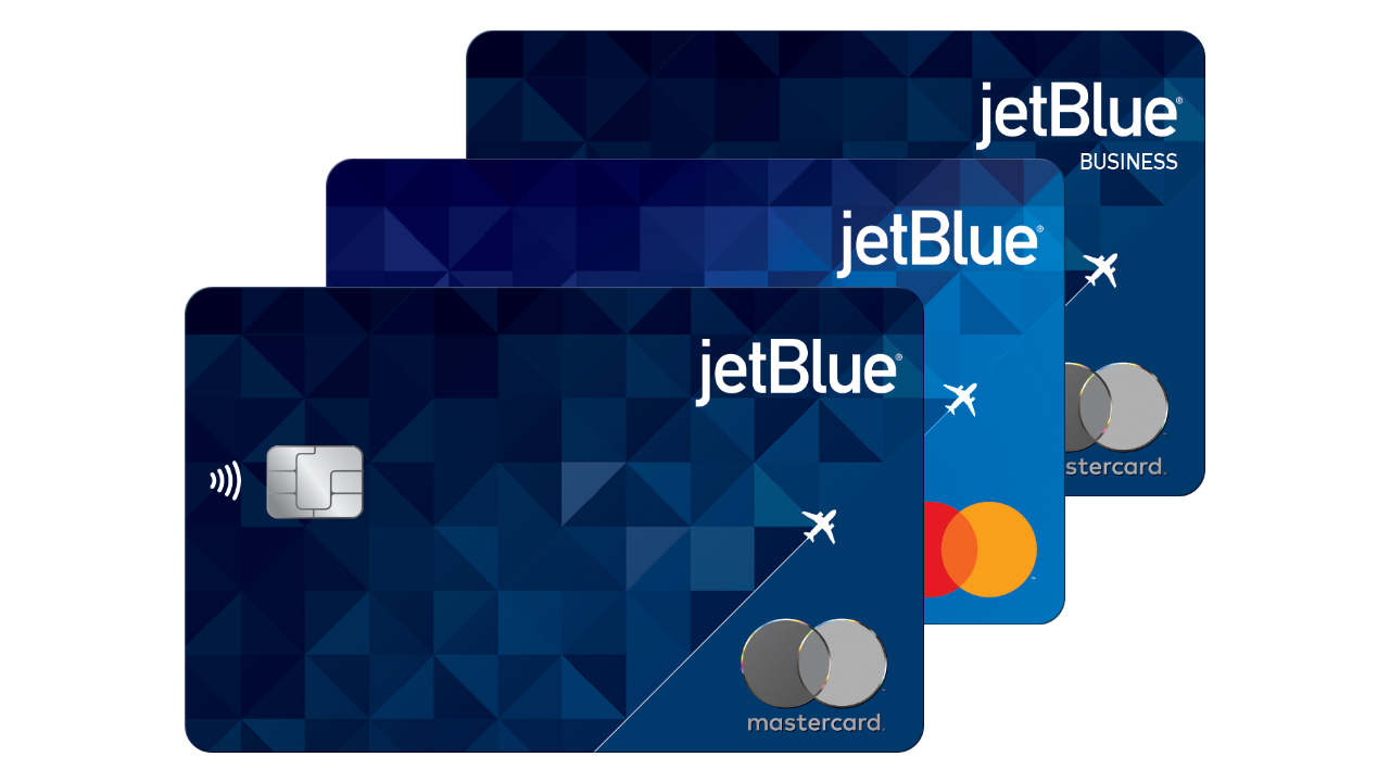 a group of blue credit cards
