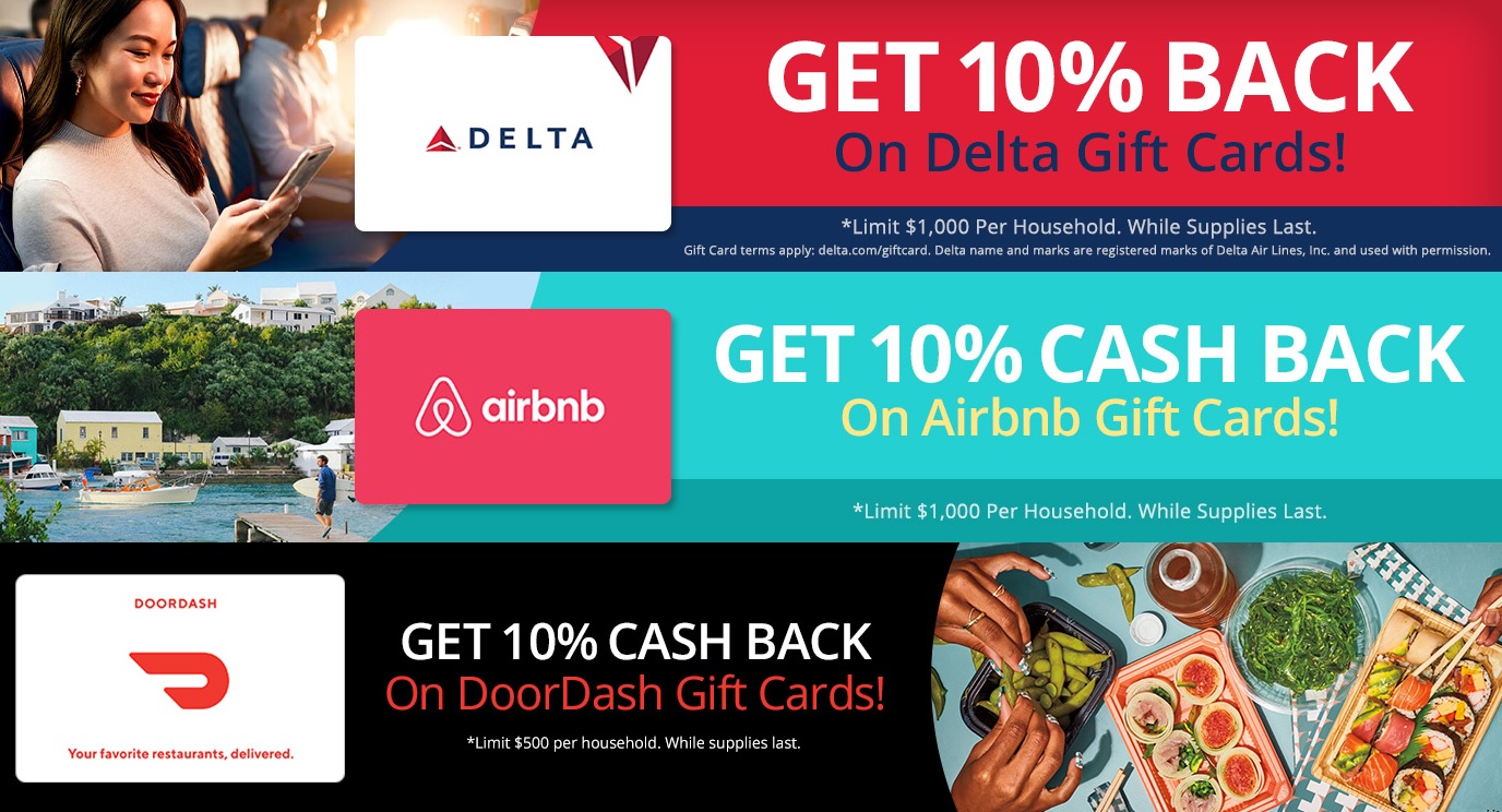 MyGiftCardsPlus gift card deals Delta Airbnb DoorDash