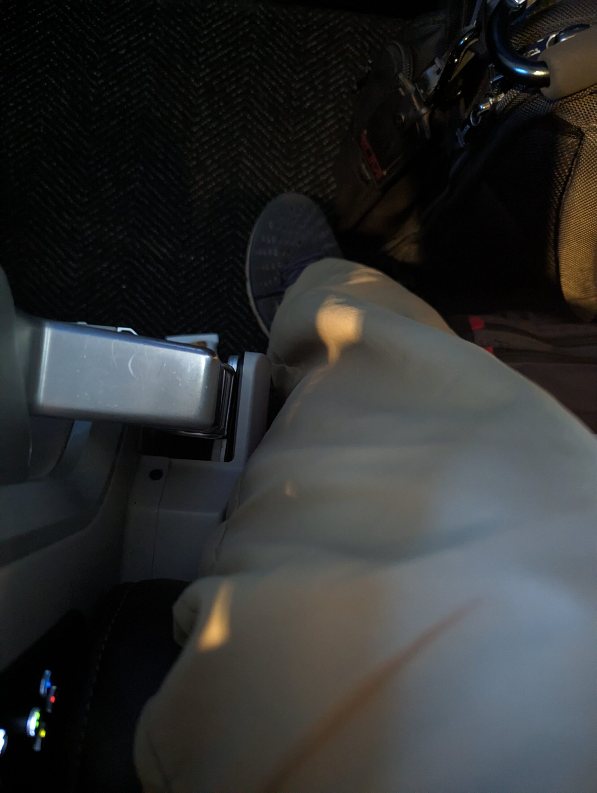 a person's leg in a seat belt