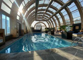 a pool inside a building