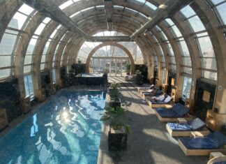 a pool inside a building