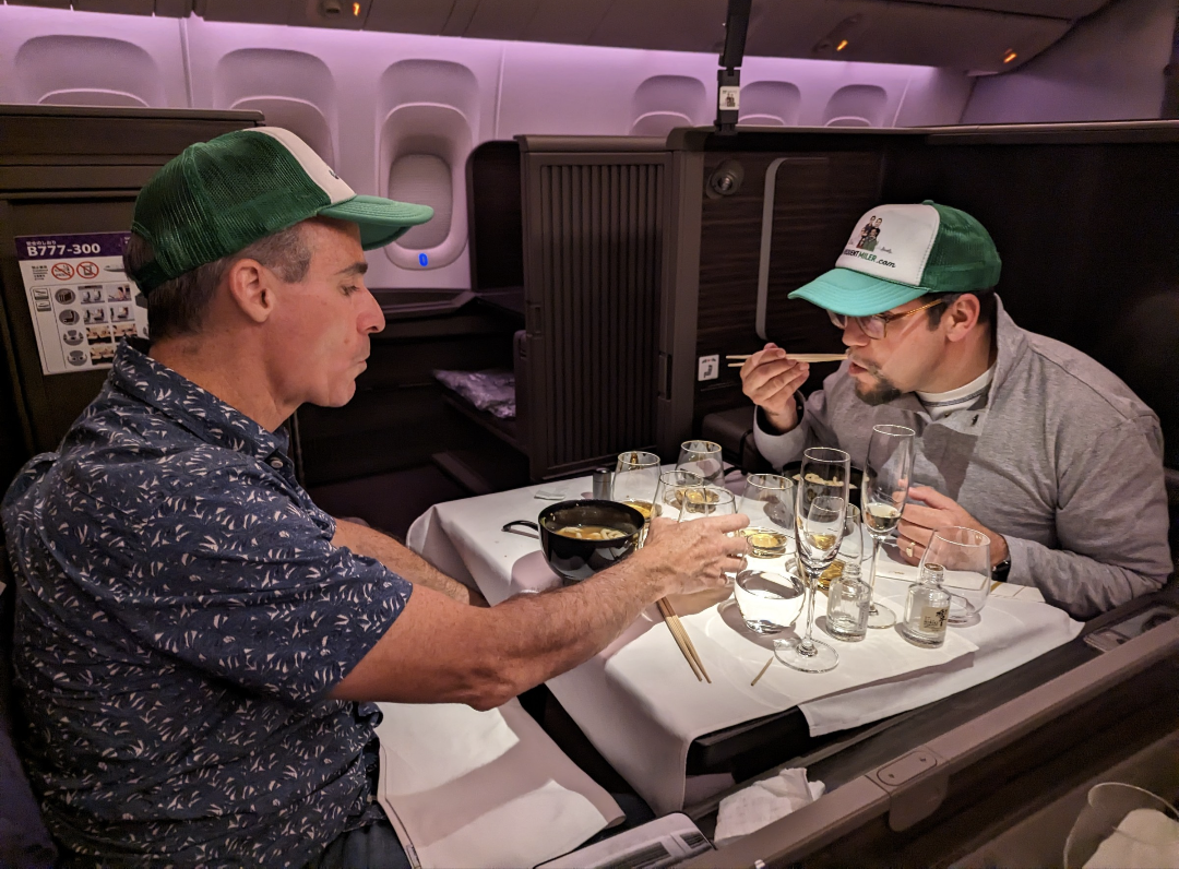Greg and Nick whiskey tasting ANA first class
