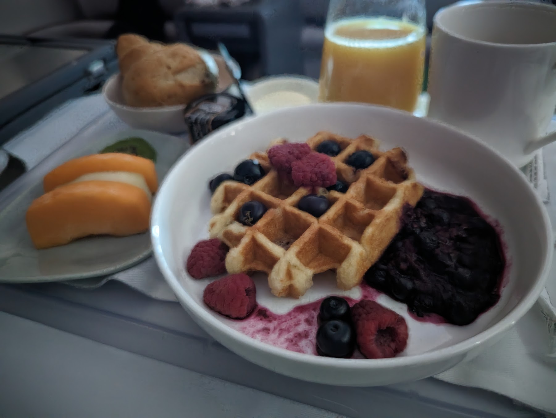 a plate of food on a tray