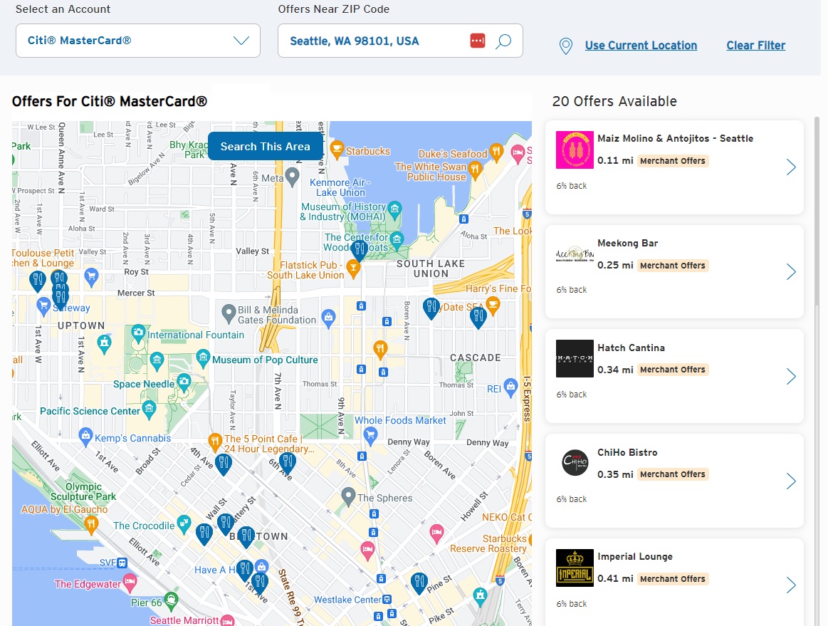 Citi Offers Nearby map page - Search Nearby