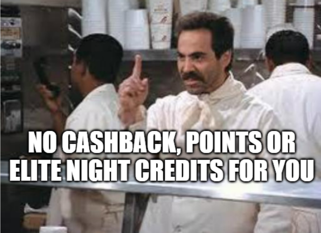 IHG no cashback points or elite night credits for you