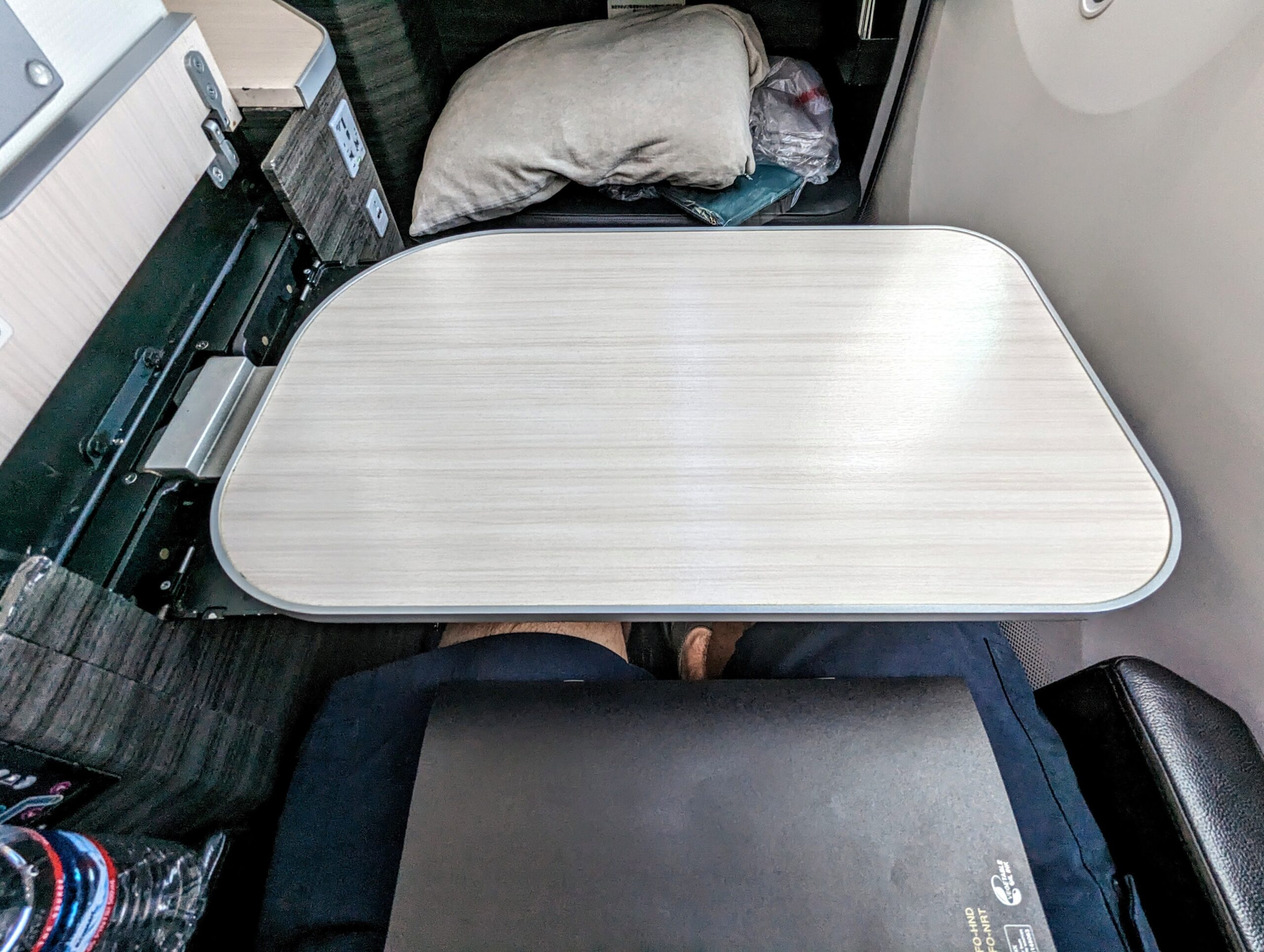 a table in the back of a plane
