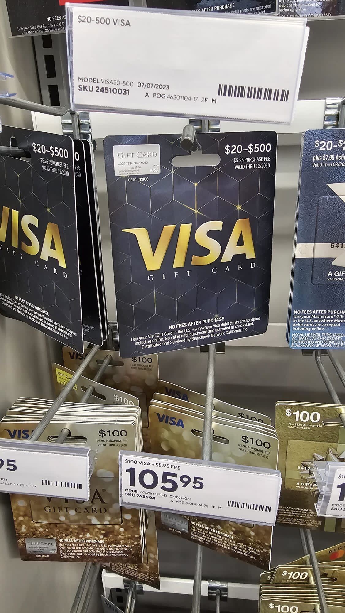 Visa Gift Card, Debit, $20-500, Gift Cards