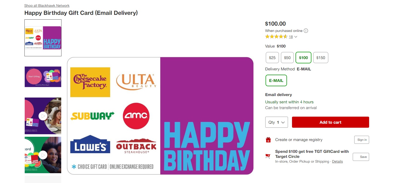 Tripgift $100 Gift Card (email Delivery) : Target