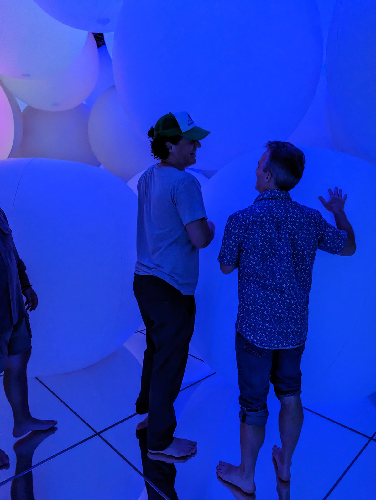 Tim and Greg in bouncy ball room at teamlabs planets tokyo