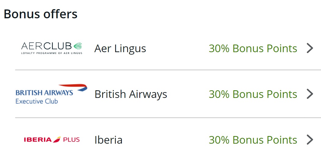 Chase Ultimate Rewards 30% transfer bonus Avios British Airways Iberia Aer Lingus