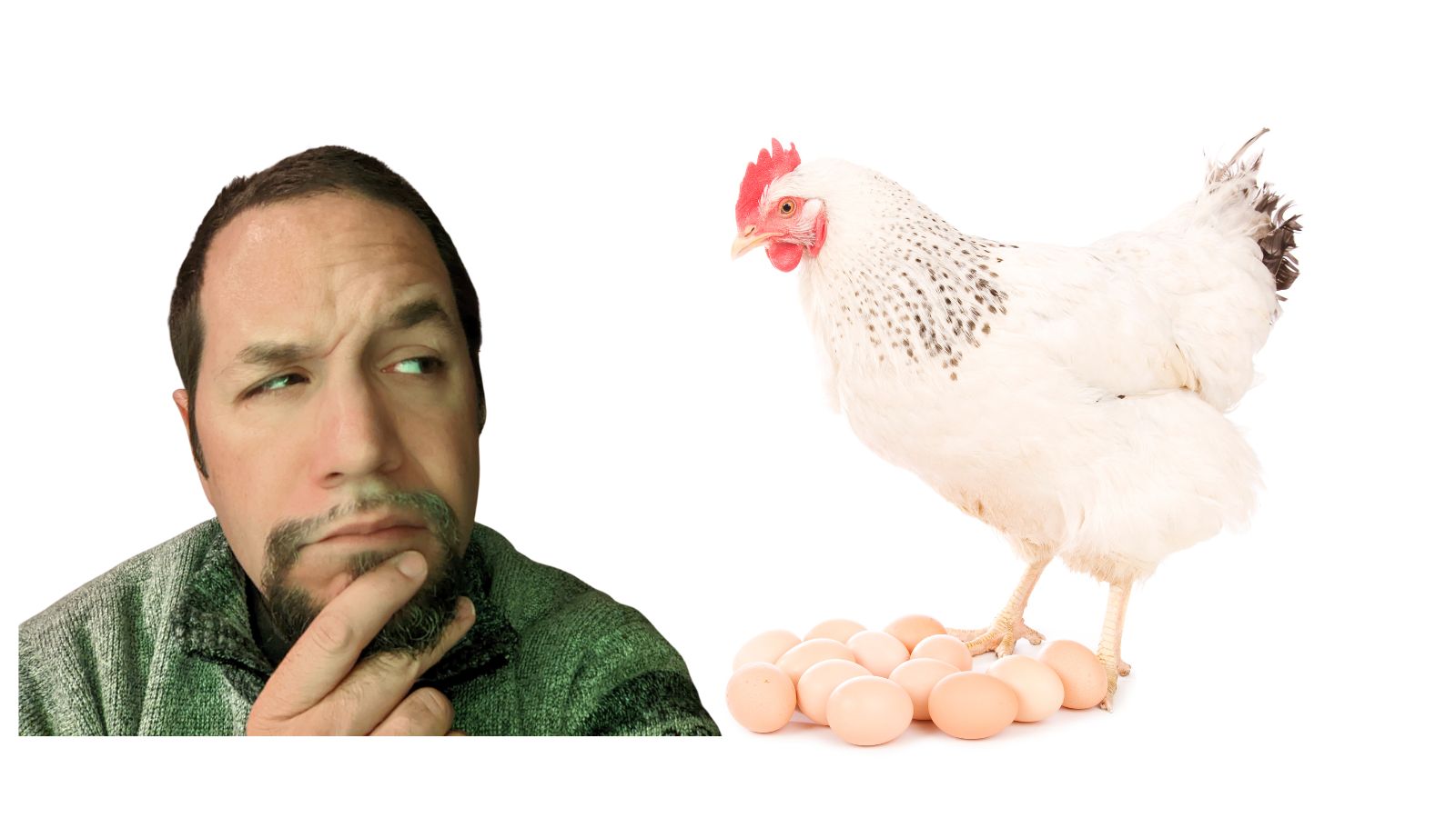 a man with a chicken on his chin
