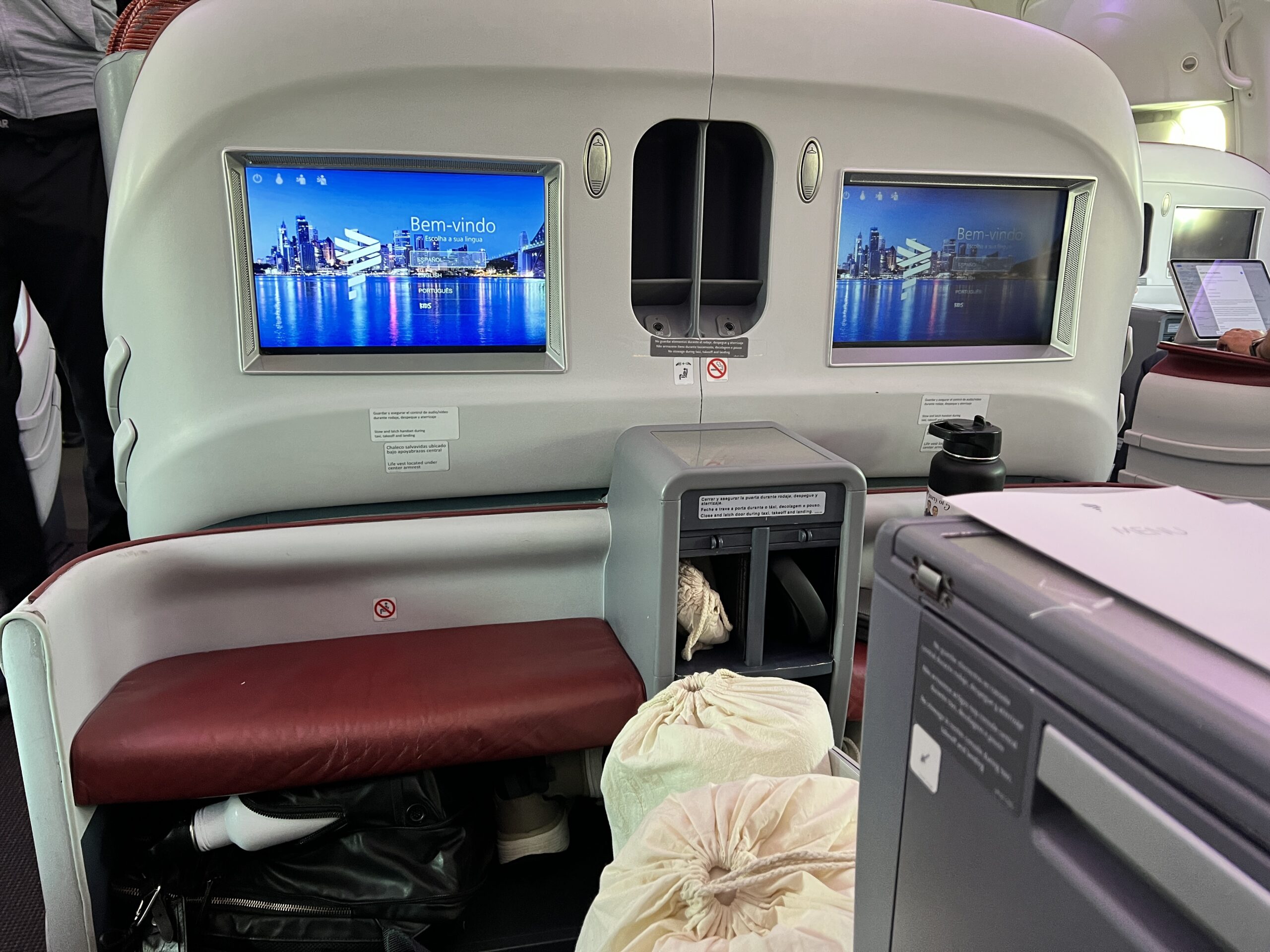 a tvs on the back of a plane