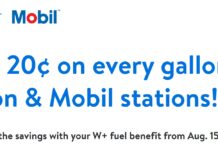 Walmart+ Exxon Mobil 20c per gallon