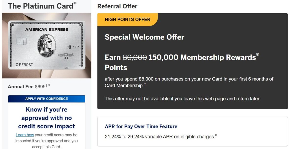 Amex Platinum Card 150k referral offer is back again (and we need your