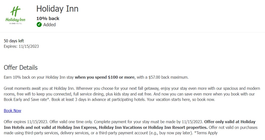 Holiday Inn Chase Offer