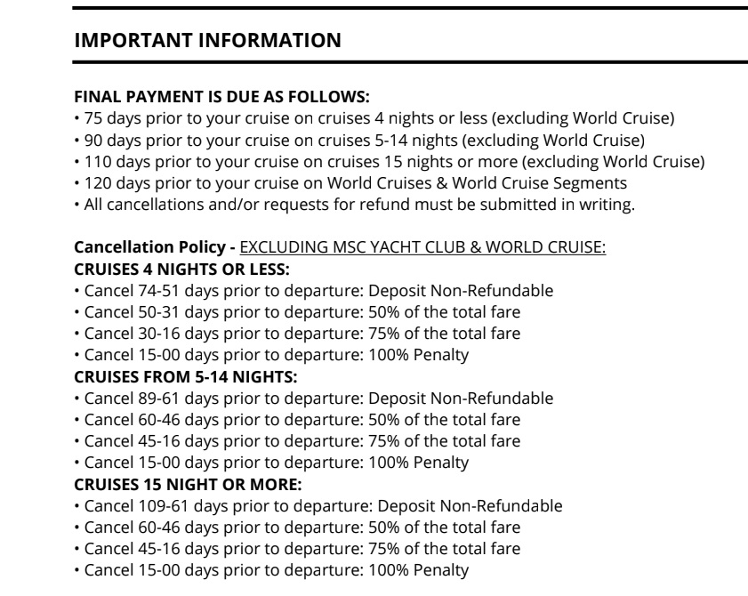 a list of cruise information