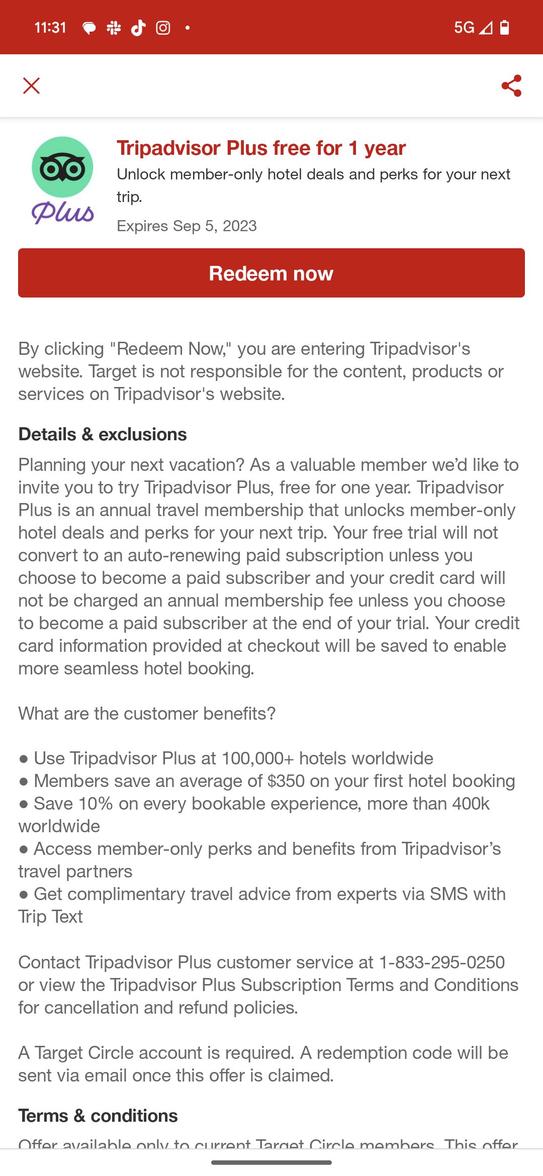 EXPIRED) Free Tripadvisor Plus for 1 year from Target. Stack with portals  to save more.