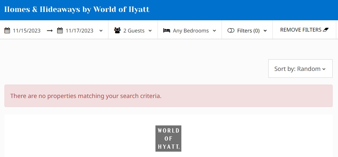 Hyatt Homes & Hideaways - no properties