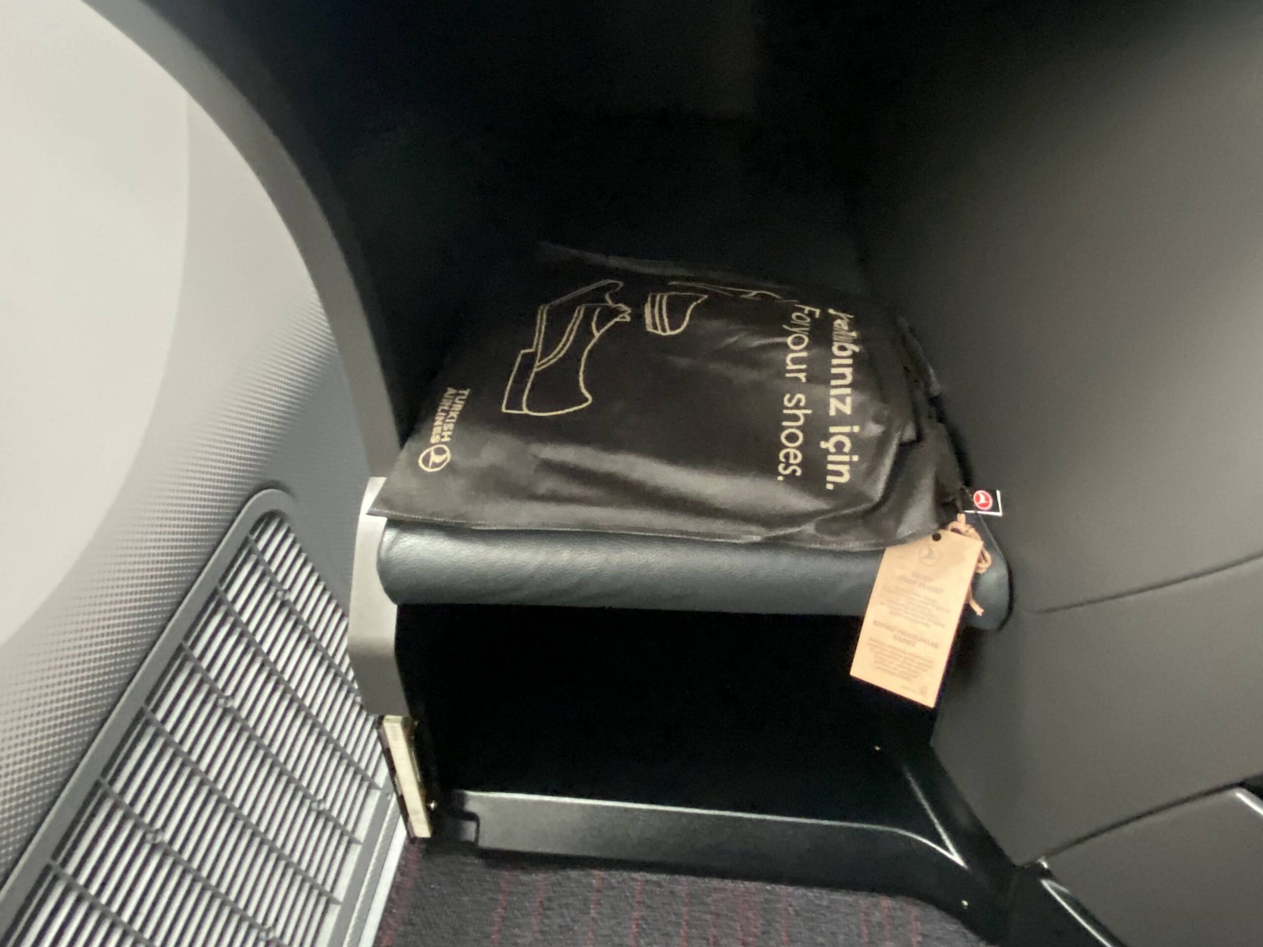 a black bag with white text on it