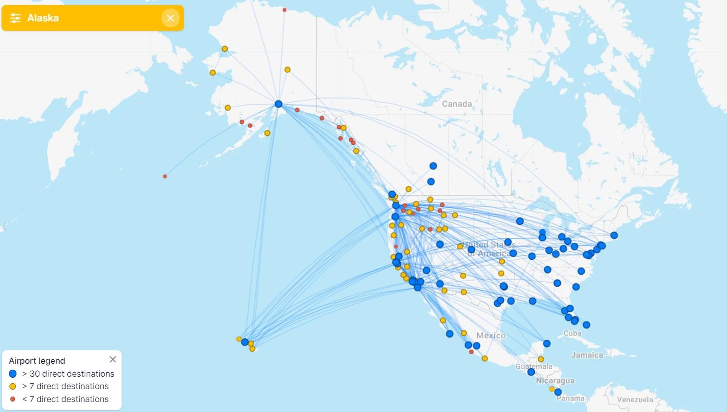 a map of the world with points and lines