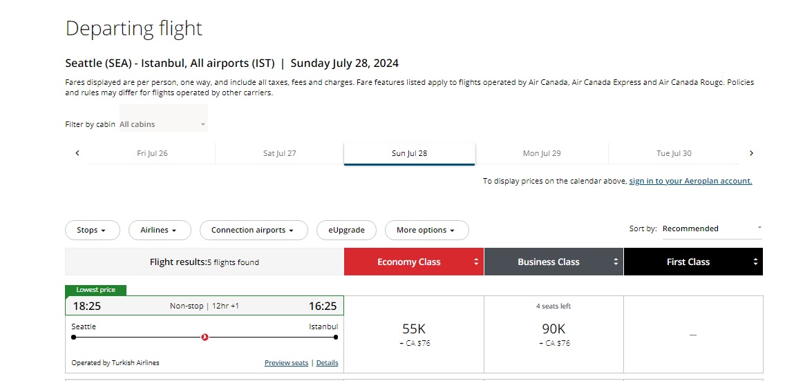 a screenshot of a flight schedule