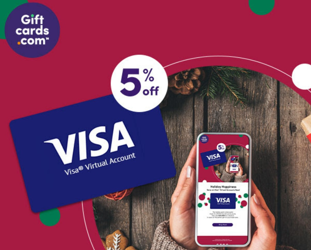 Giftcardsdotcom promo code GIFTVISA5 & HOLIDAY5