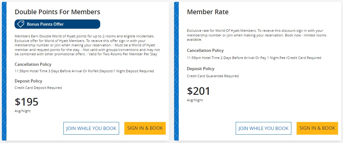 Hyatt double points promo - example rate