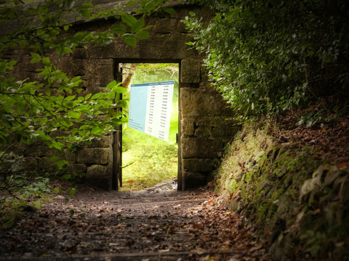 a stone doorway with a sign in the middle of a path