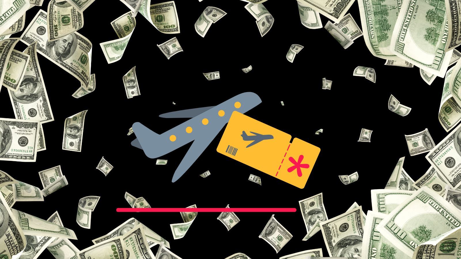 a plane and ticket falling from money