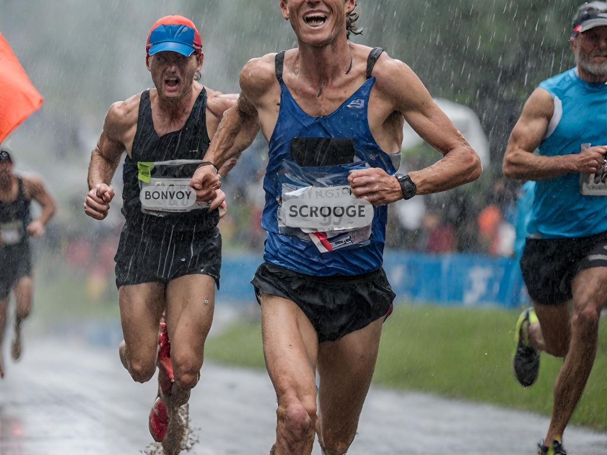 two men running in the rain