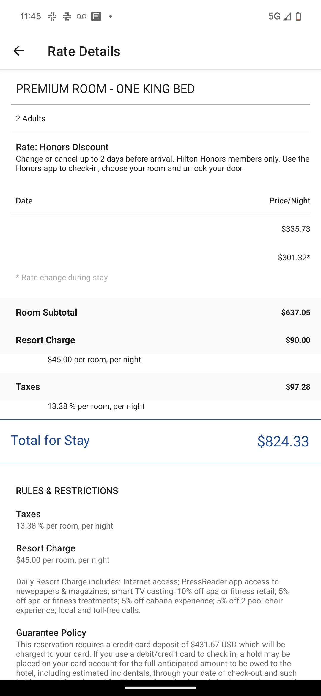 a screenshot of a hotel bill