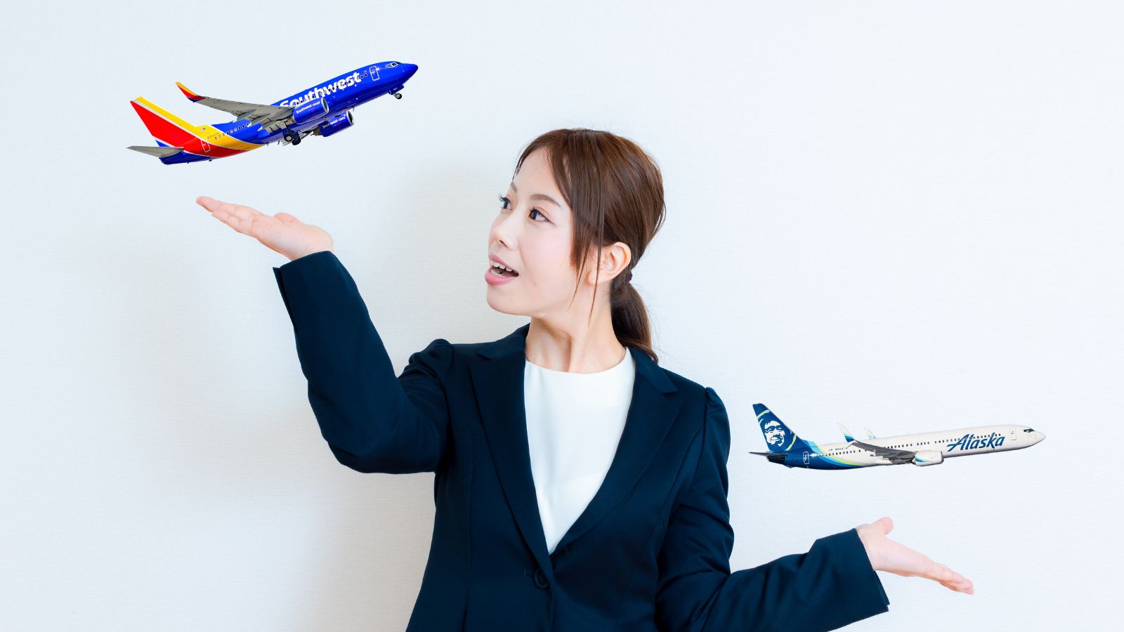 a woman holding a model airplane