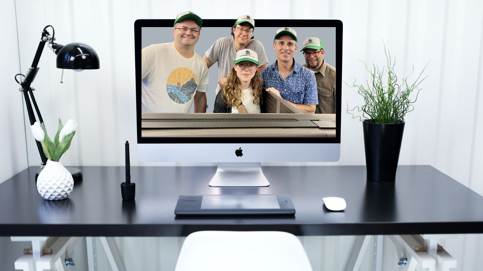 a computer screen with a group of people on it