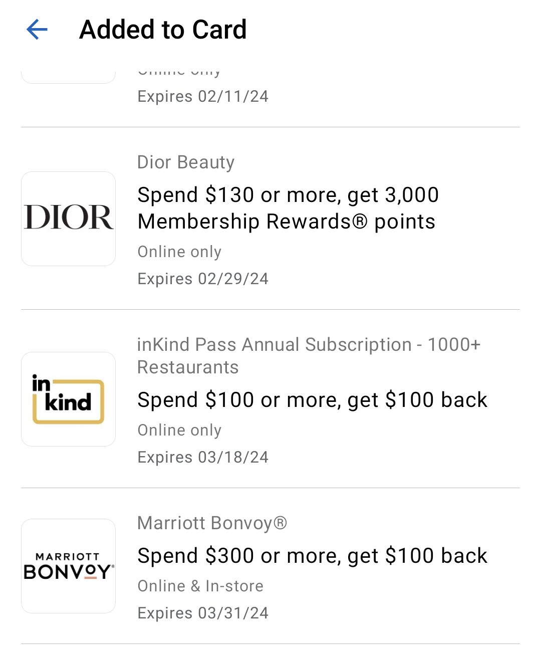 Available Amex Offers in the app