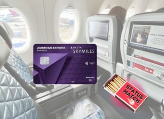 a Delta credit card and a box of matches in a plane