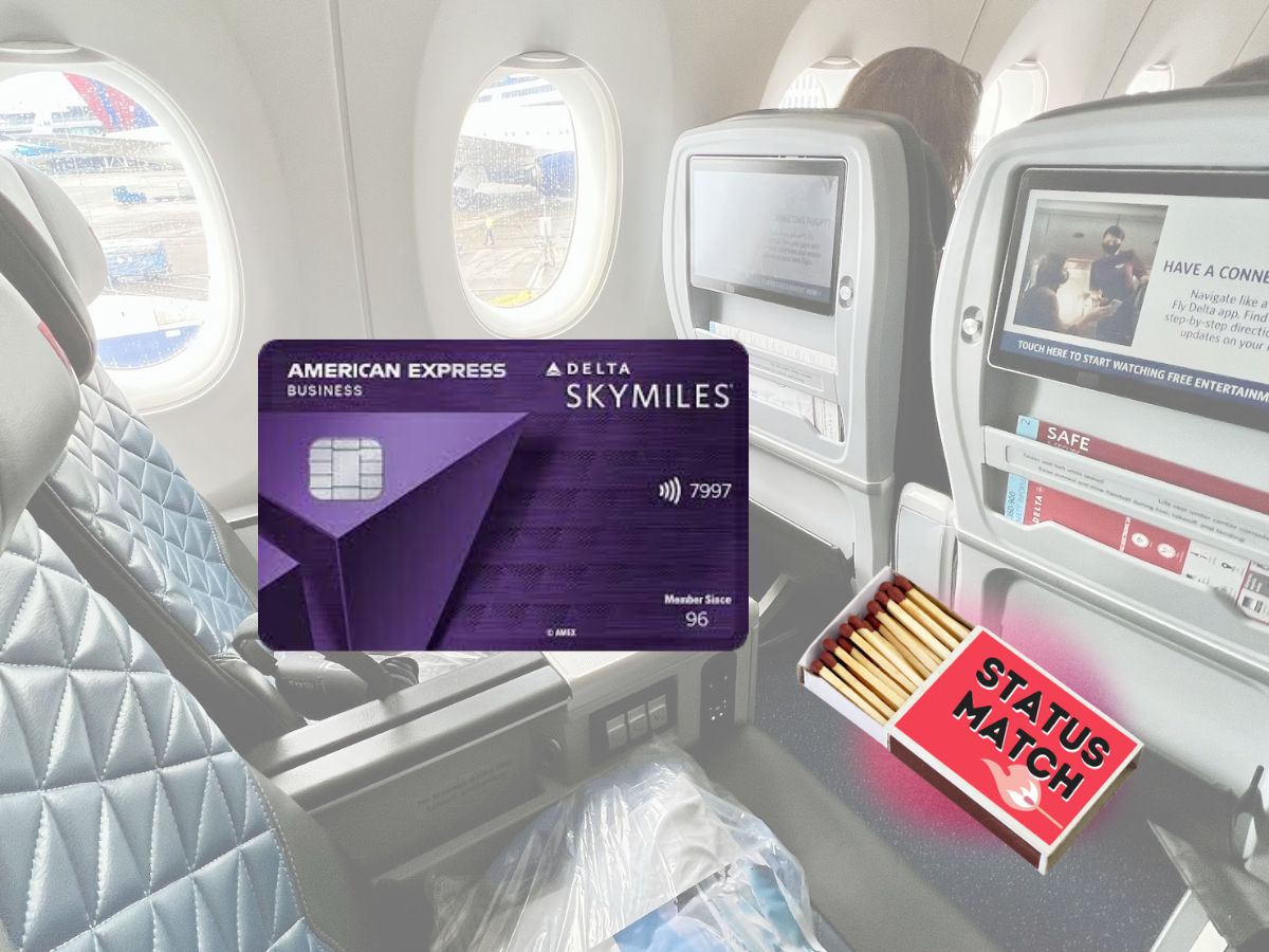 a Delta credit card and a box of matches in a plane