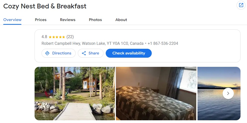 Google Hotels Cozy Nest Bed & Breakfast