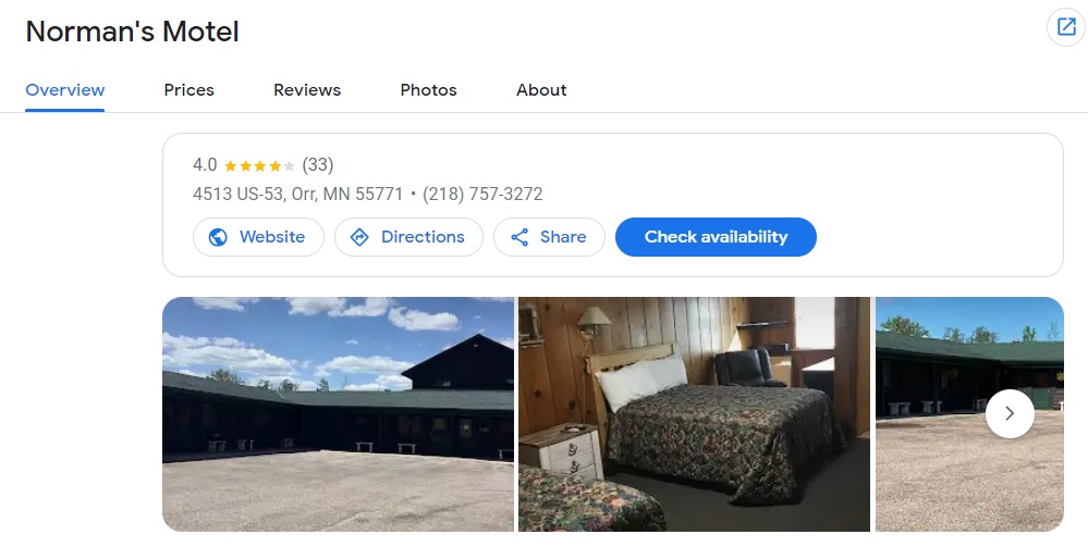 Google Hotels Norman's Motel details