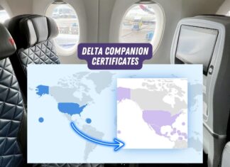 Map shows valid routes for Delta Companion Certficates