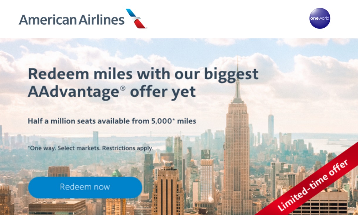 American Airlines 5,000 mile award sale